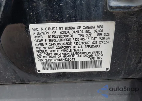 2006 Acura Mdx z USA, uszkodzony, nr VIN 2HNYD18966H528043